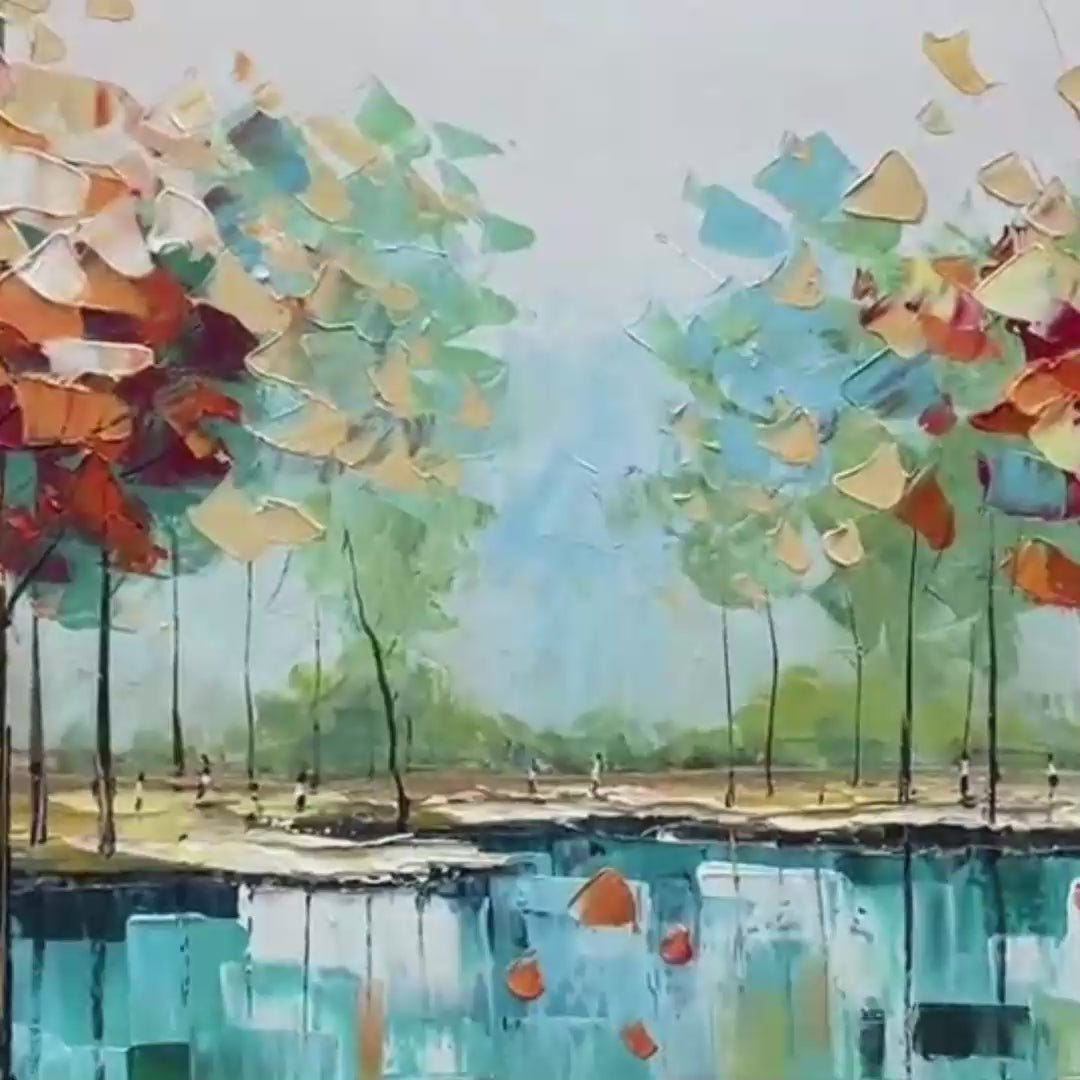 AUTUMN REFLECTIONS: Textured Landscape Oil Painting - Image 3