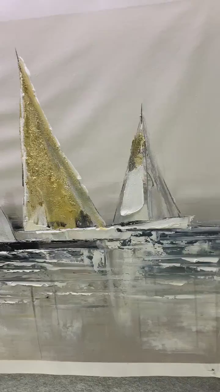 GOLDEN REGATTA: Panoramic Sailboat Painting - Image 4