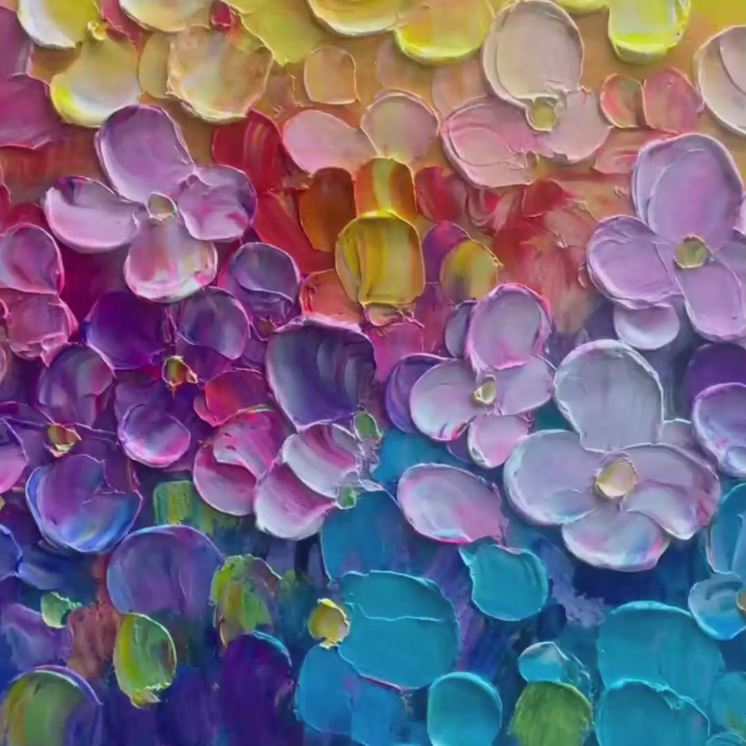 RAINBOW FALLS: Panoramic Impasto Floral Oil Painting in Vibrant Rainbow Hues - Image 3