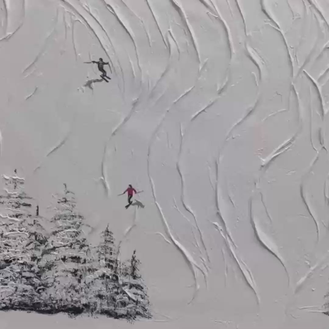 SNOWY CARVE: Textured White Skiing Landscape Painting - Image 3