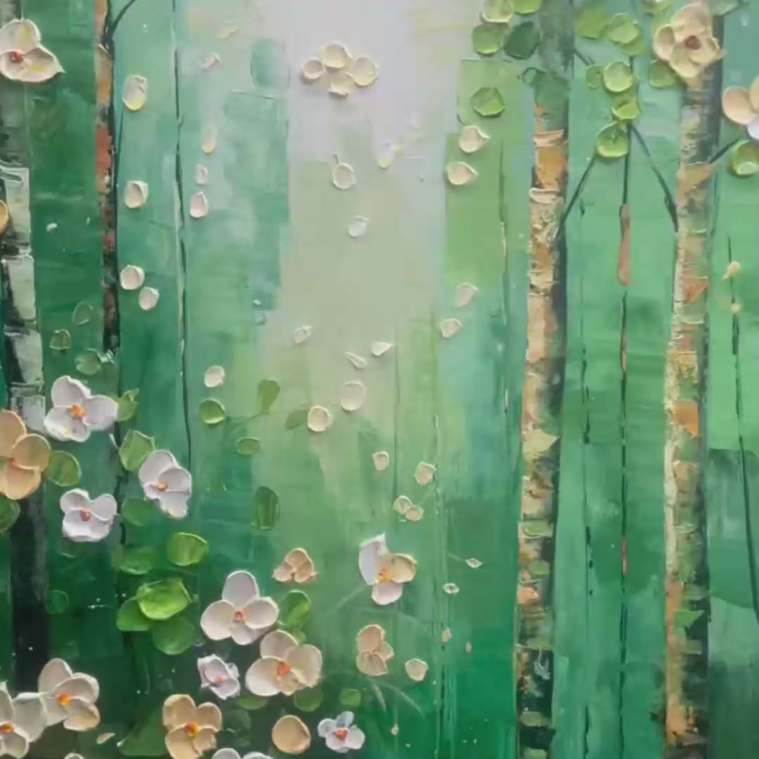 FOREST BLOOM: Textured Impasto Forest and Flowers Oil Painting - Image 3