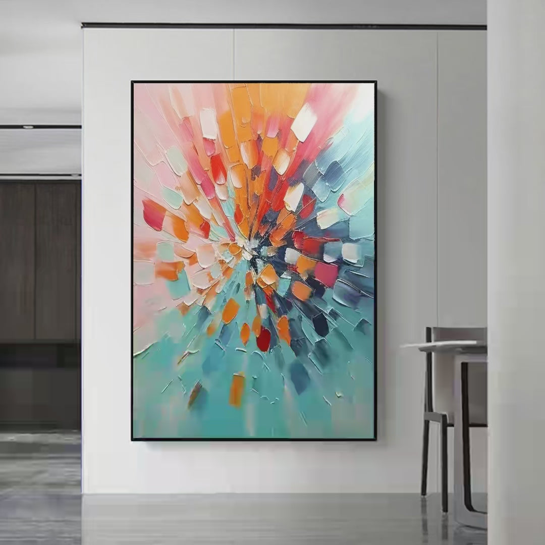 RADIANT BURST: Textured Abstract Impasto Painting, Vertical Wall Art - Image 4
