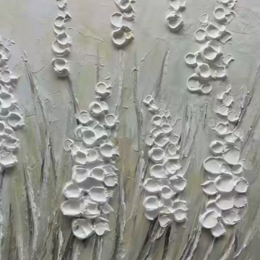 TEXTURED MEADOW: Textured Floral Landscape Painting in Green and White - Image 3