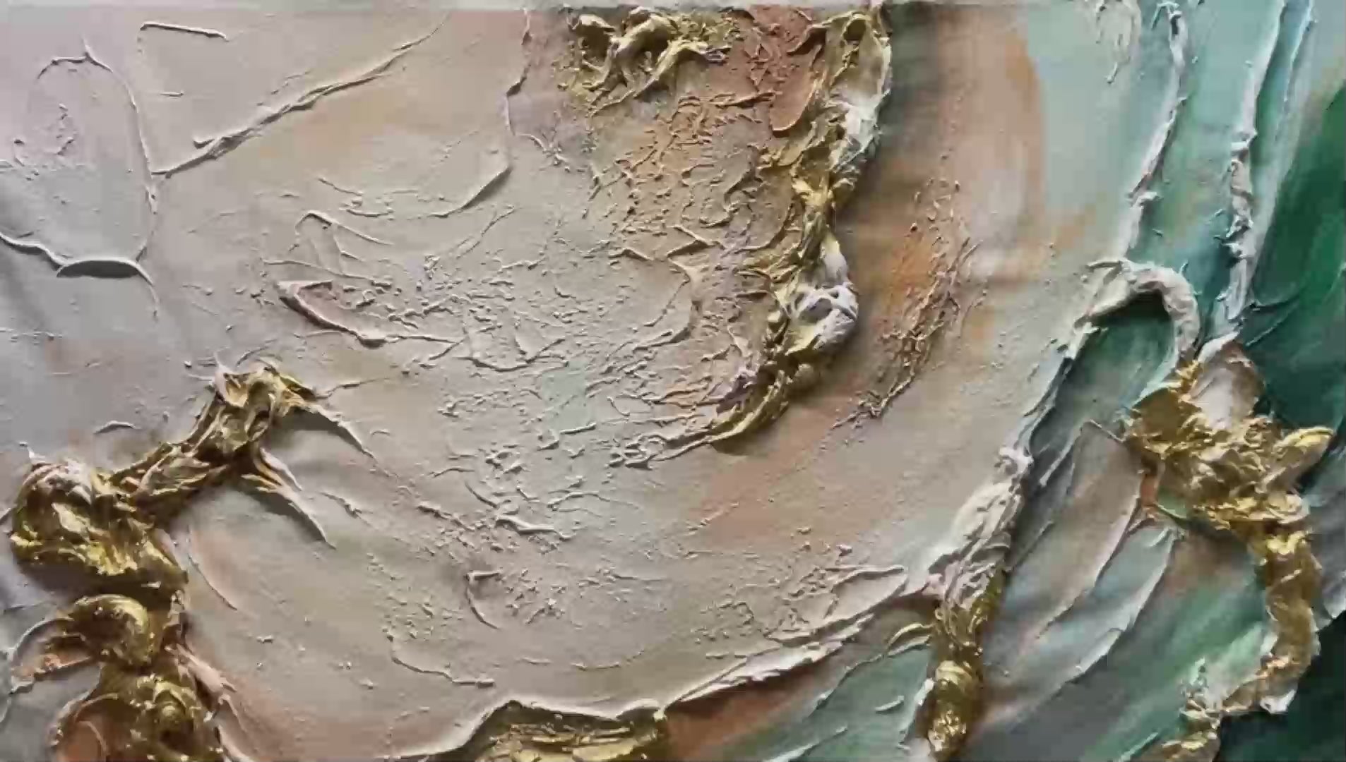 Ready to Ship | Jade Aurora: Abstract Gold-Green Impasto Oil Painting - Image 3