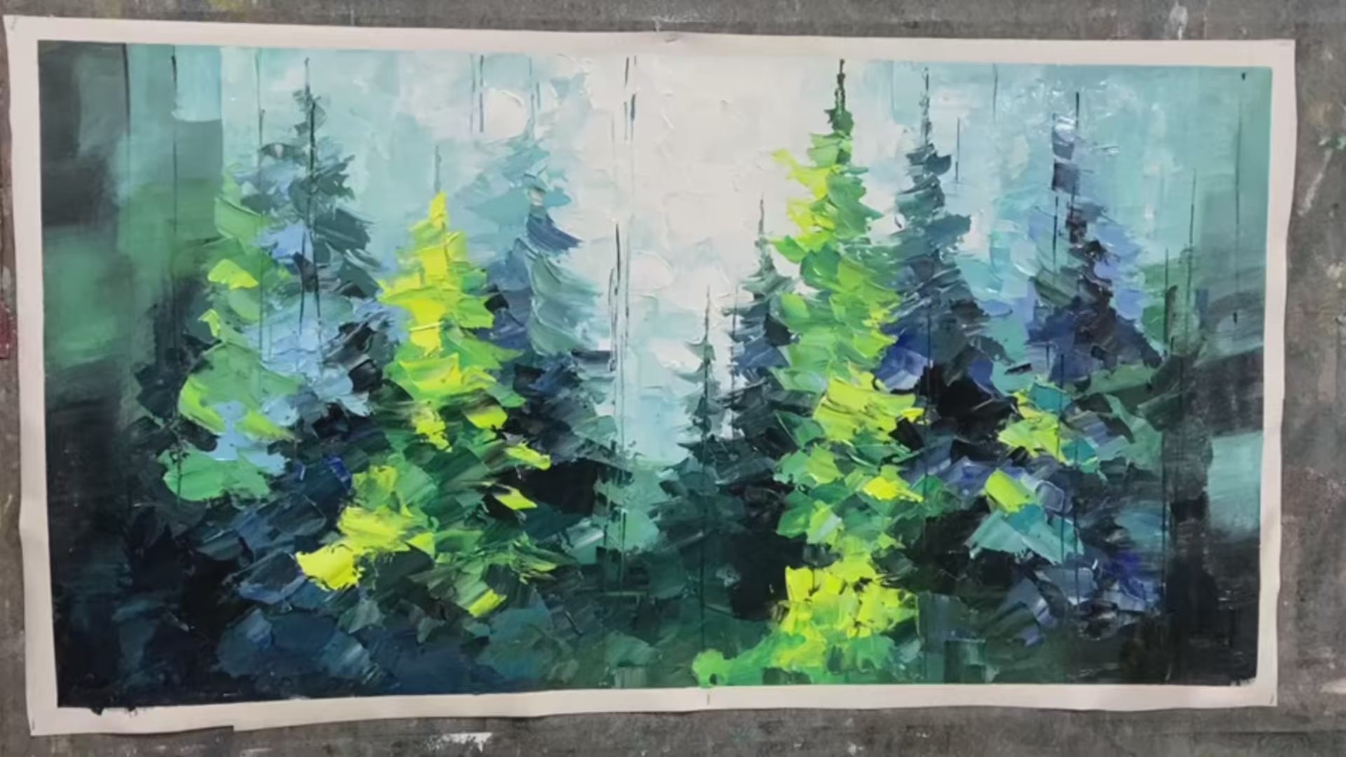 EMERALD FOREST: Panoramic Landscape Painting of an Evergreen Forest, Textured Impasto, Modern Wall Art, Green - Image 4