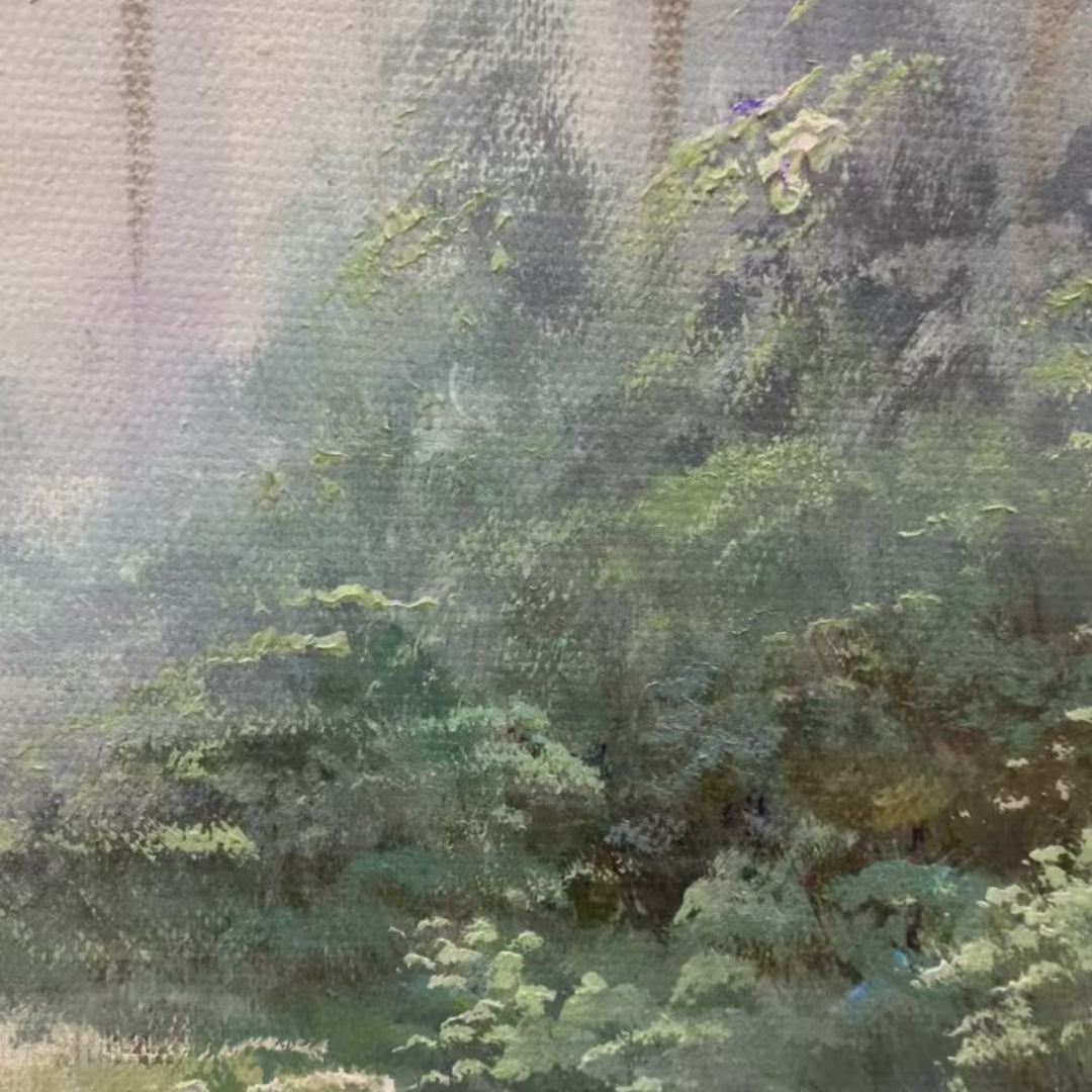 FOREST WHISPERS: Panoramic Misty Forest Oil Painting - Image 4