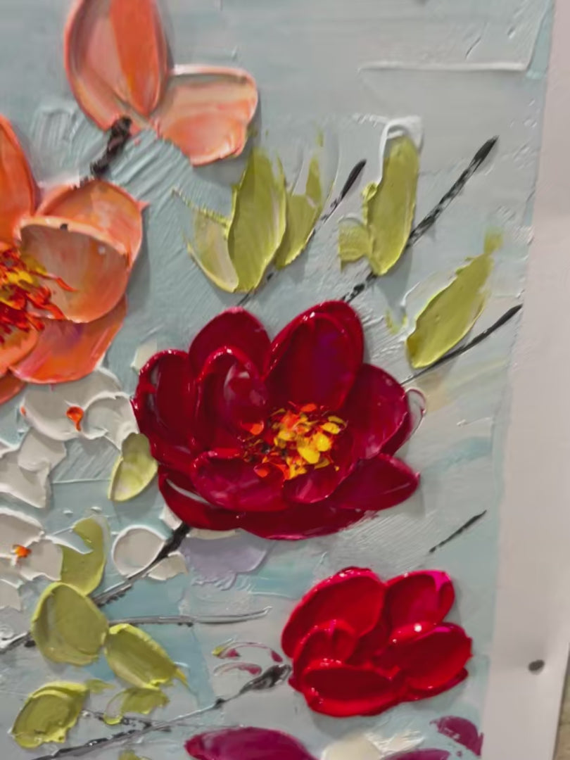 SPRING BOUQUET: Panoramic Impasto Painting of Colorful Flowers, Textured Floral Wall Art for Living Room, Bedroom - Image 4