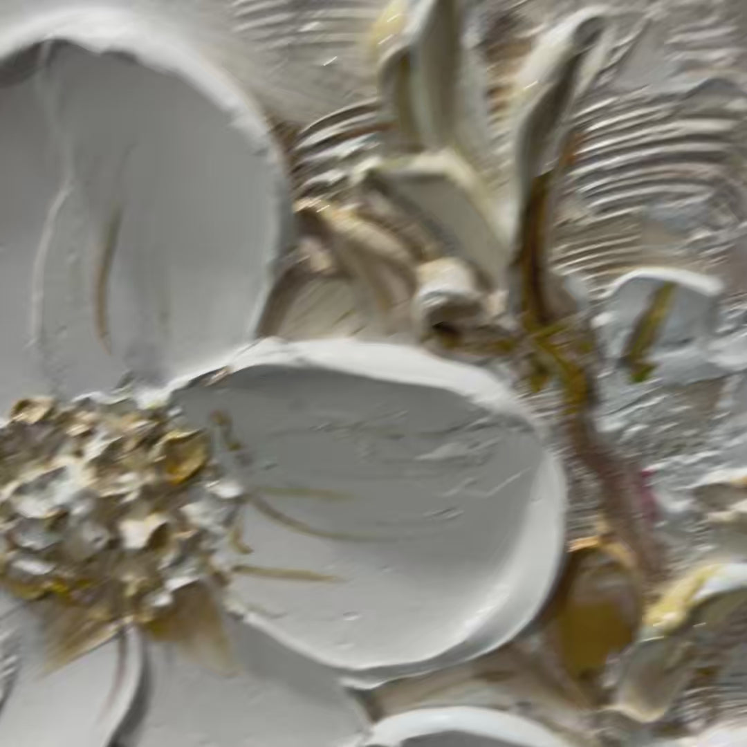 GOLDEN BLOSSOMS: Textured Floral Oil Painting - Image 3