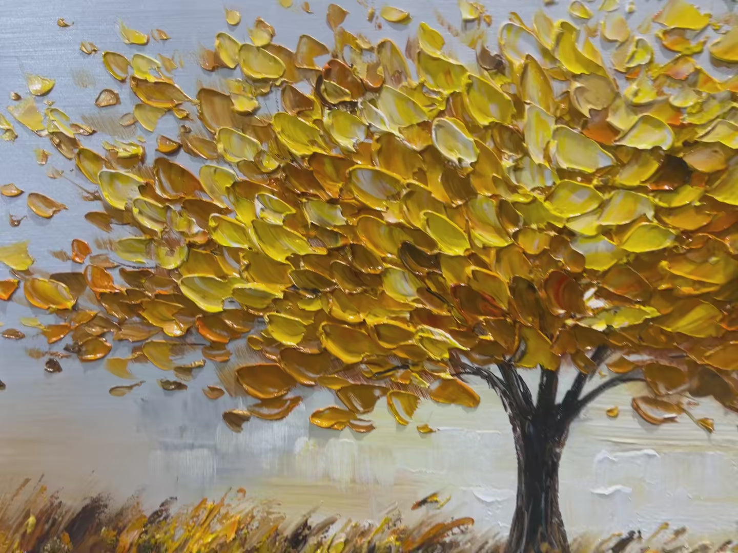 GOLDEN HARVEST: Textured Impasto Golden Tree Oil Painting - Image 3