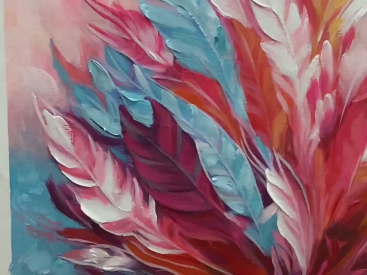 FEATHER DANCE: Square Abstract Impasto Oil Painting on Canvas - Image 3