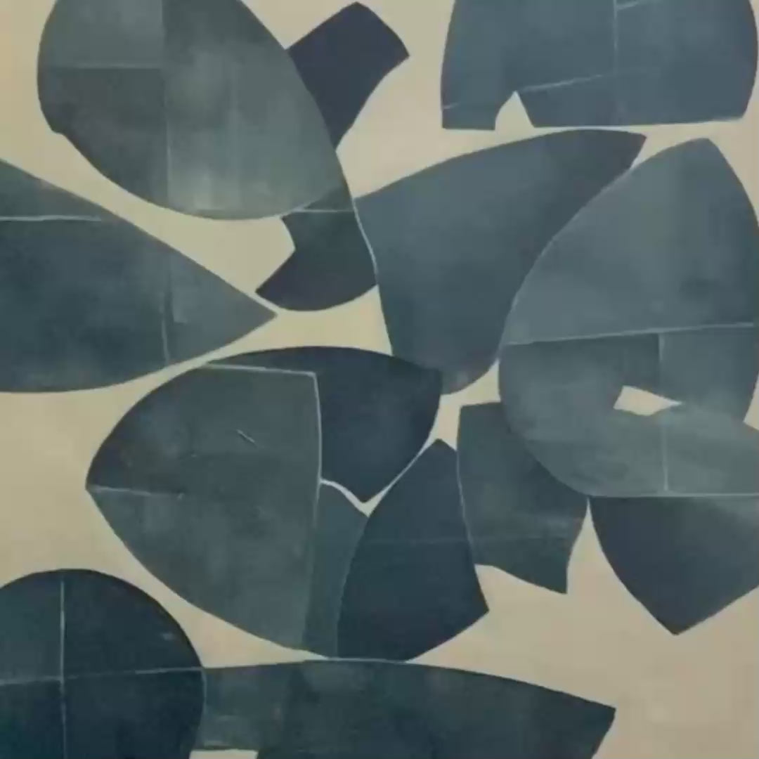 ASSEMBLAGE: Minimalist Blue and Beige Abstract Painting - Image 3