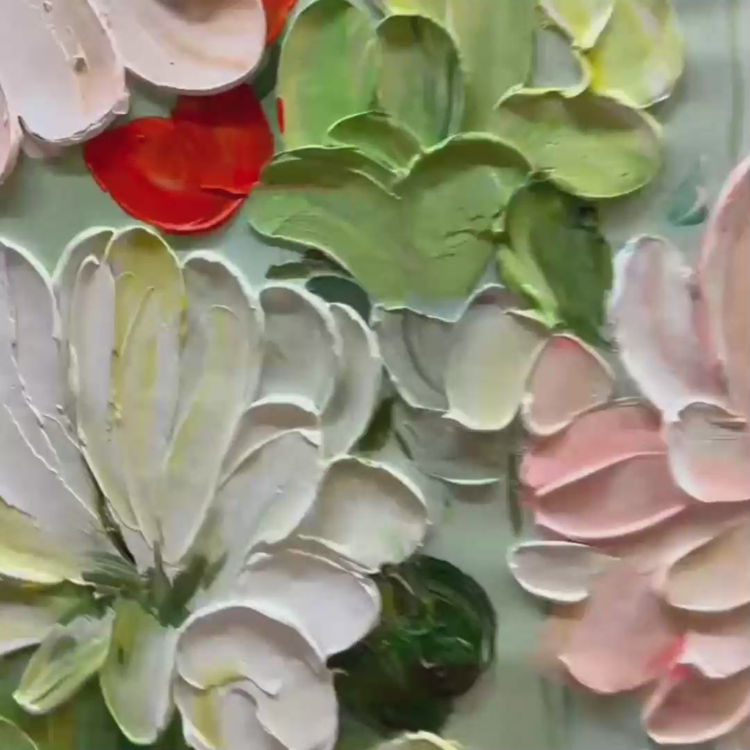 GARDEN DELIGHT: Textured Floral Painting, Impasto Palette Knife, Horizontal Canvas, Garden Wall Art - Image 3