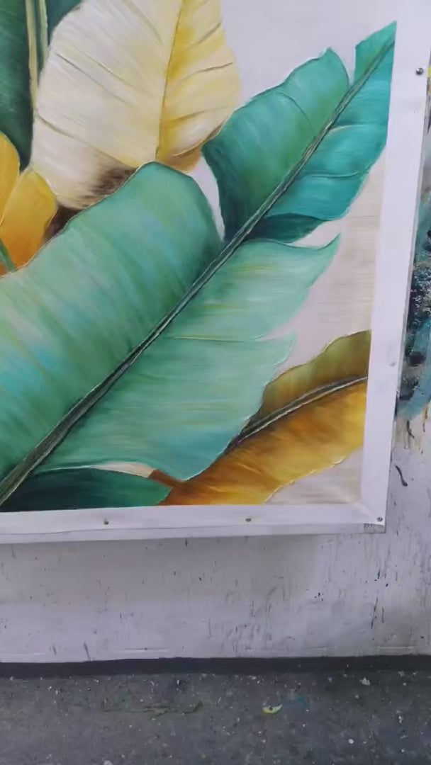 TROPICAL ABUNDANCE: Textured Tropical Leaves Painting, Green and Gold Wall Art, Vertical Canvas, Botanical Decor - Image 4