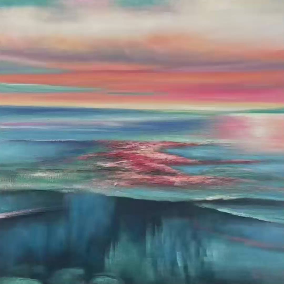 CORAL REEF SUNSET: Vibrant Coastal Sunset Painting, Square Wall Art - Image 3