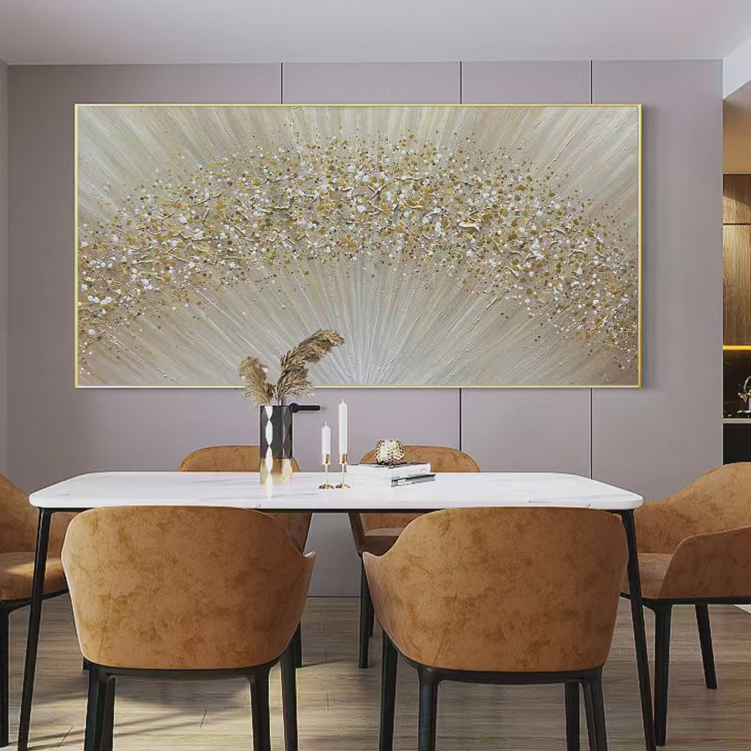 GOLDEN AURORA: Abstract Painting in Gold and Beige, Horizontal Canvas, Modern Wall Art - Image 4