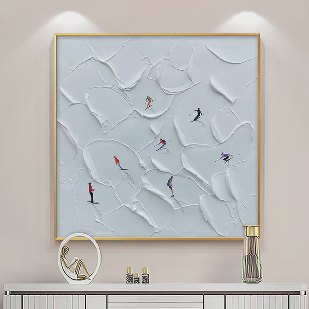 ALPINE SKI: Textured Skiing Painting, Winter Sports Wall Art, Square Canvas, Impasto Decor - Image 2