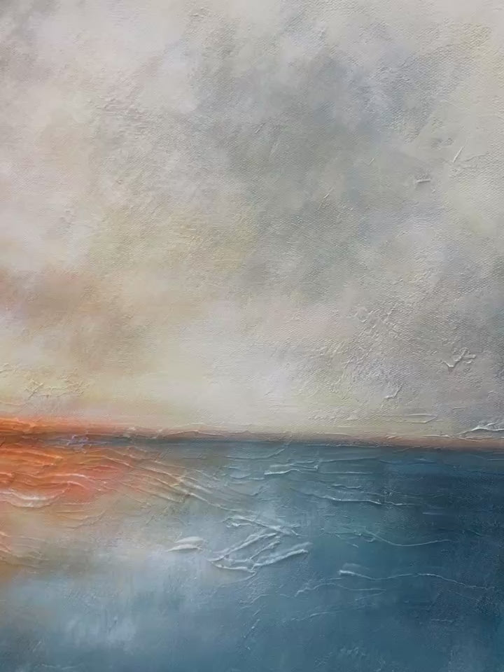 FIERY EMBRACE: Abstract Ocean Sunset Oil Painting - Image 4