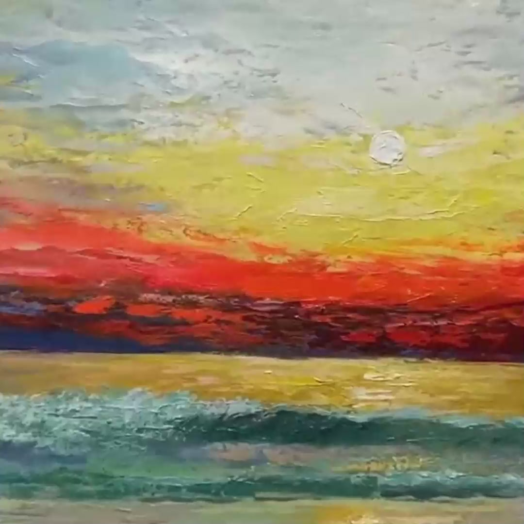 FIERY KISS: Coastal Sunset Oil Painting - Image 3