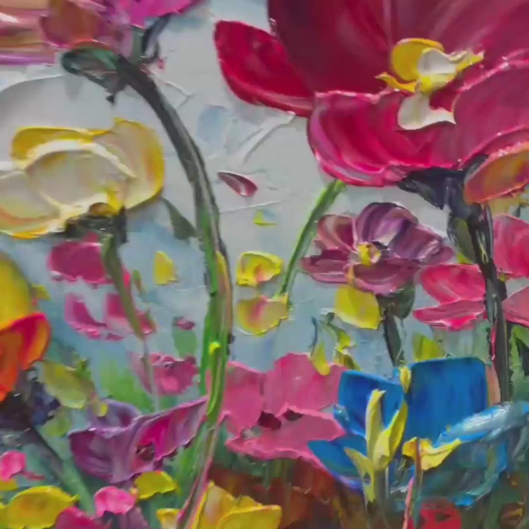 FIELD OF DREAMS: Textured Floral Painting, Impasto Wall Art, Horizontal Canvas, Wildflower Decor - Image 4