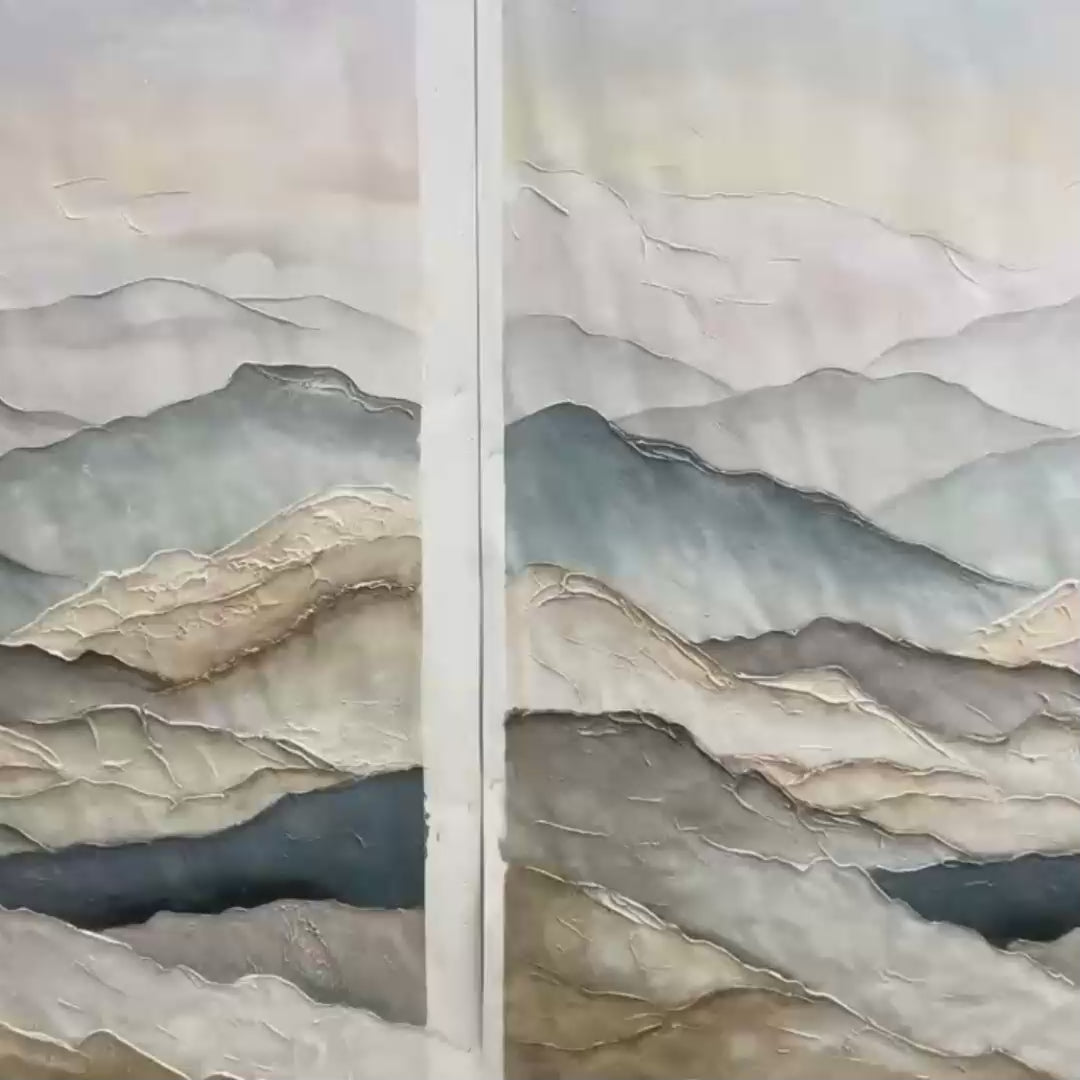 WHISPERING RIDGES: Textured Wabi Sabi Mountain Landscape Painting - Image 3