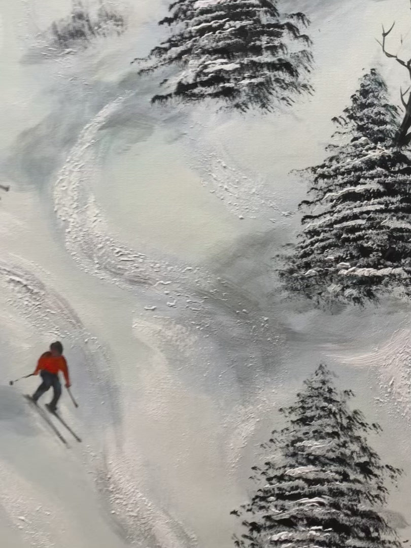 SNOW DANCE: Minimalist Winter Sports Scene Oil Painting - Image 4