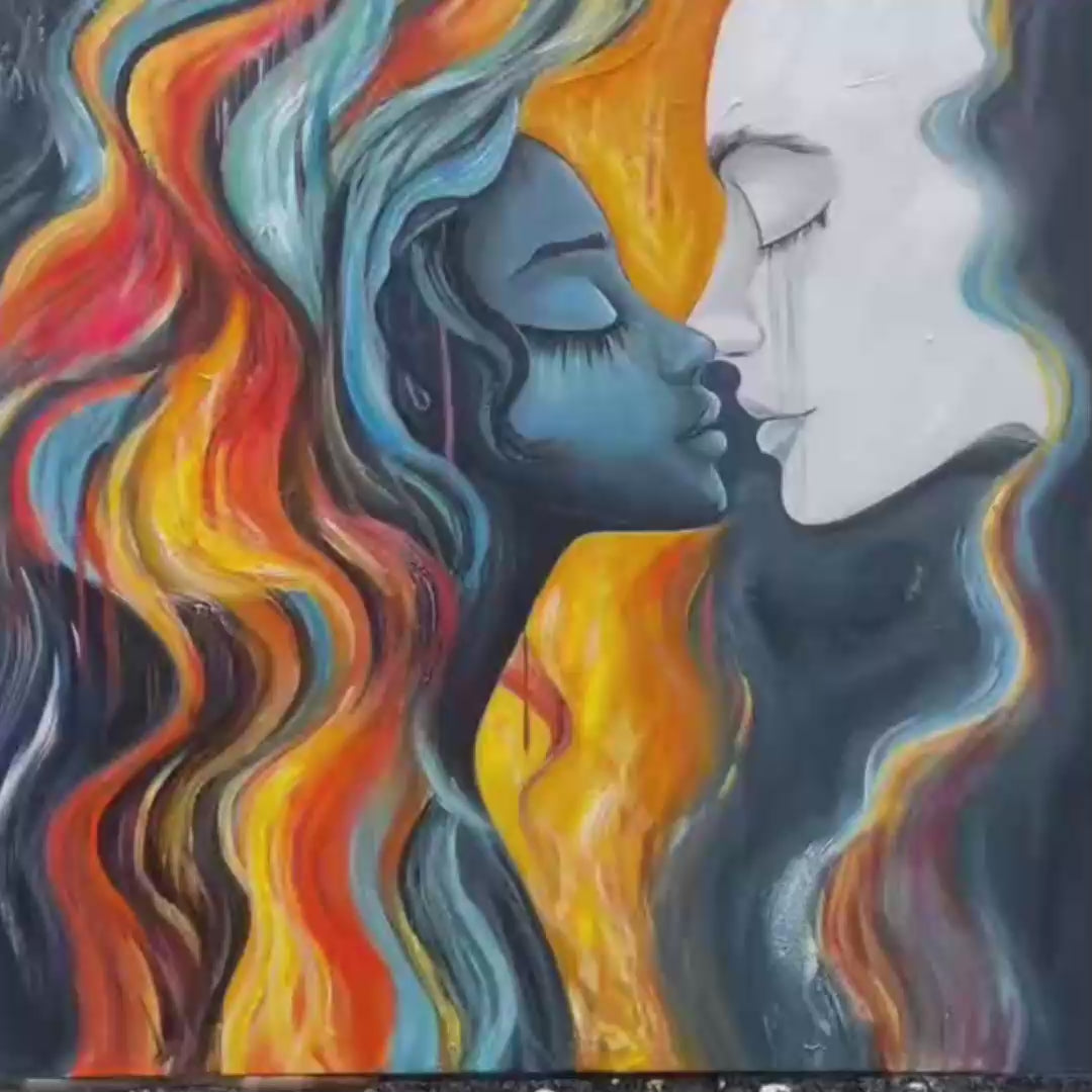 ETERNAL EMBRACE: Colorful Portrait Oil Painting of Two Lovers - Image 3