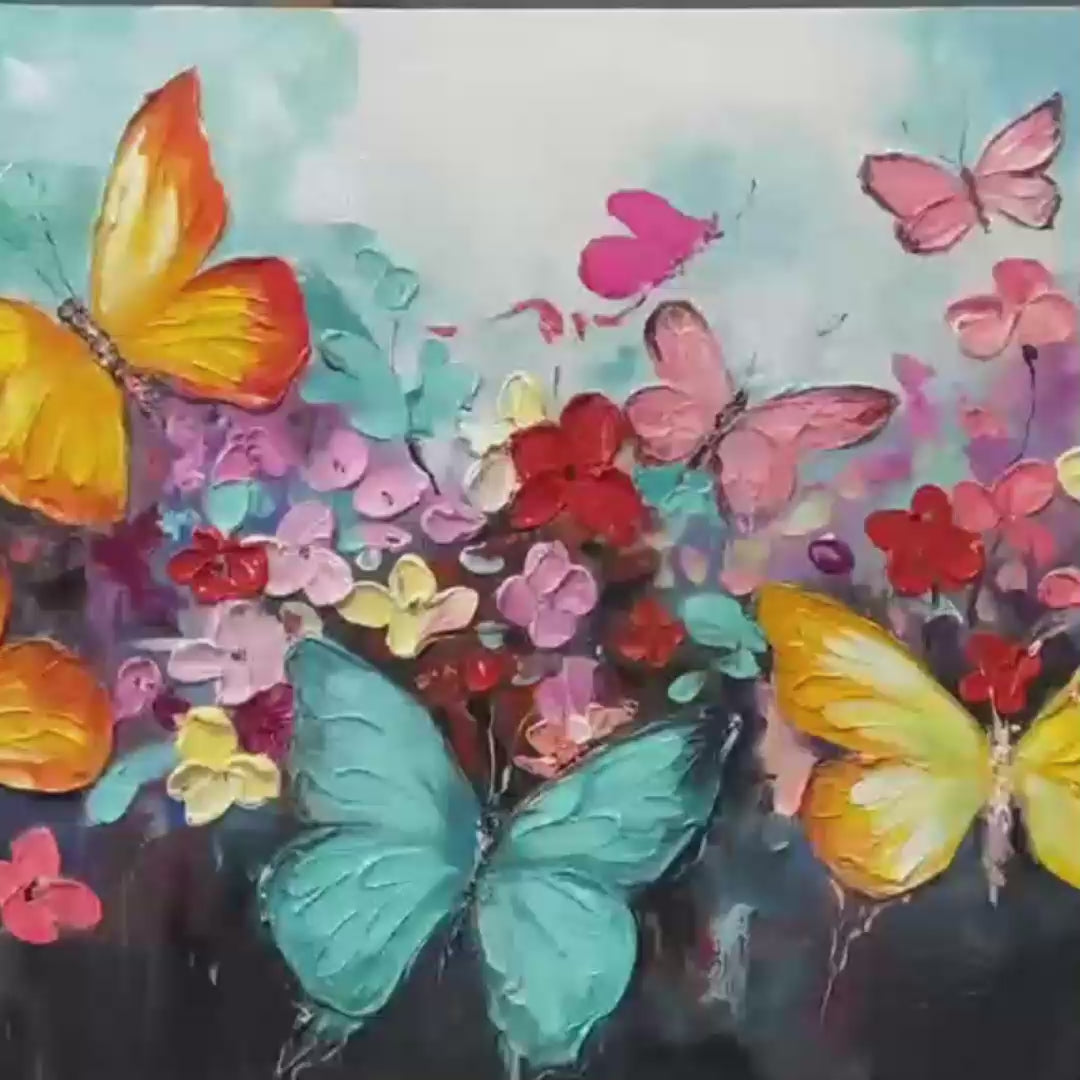 BUTTERFLY WALTZ: Colorful Butterfly and Floral Impasto Oil Painting - Image 3