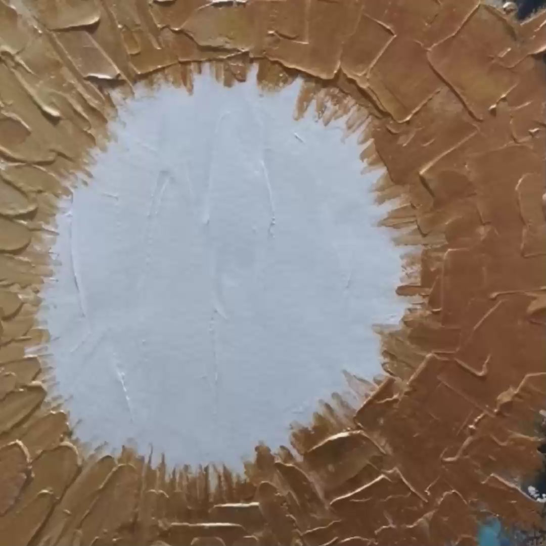 COPPER NOVA: Square Abstract Oil Painting with Copper and Dark Blue - Image 3