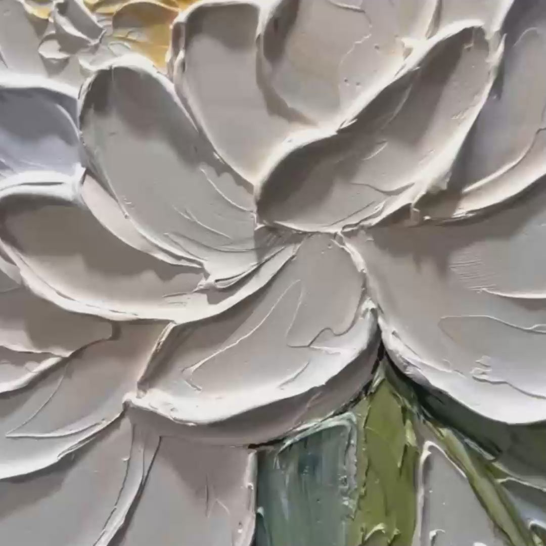 IVORY PETALS: Textured Impasto Peony Painting - Image 3