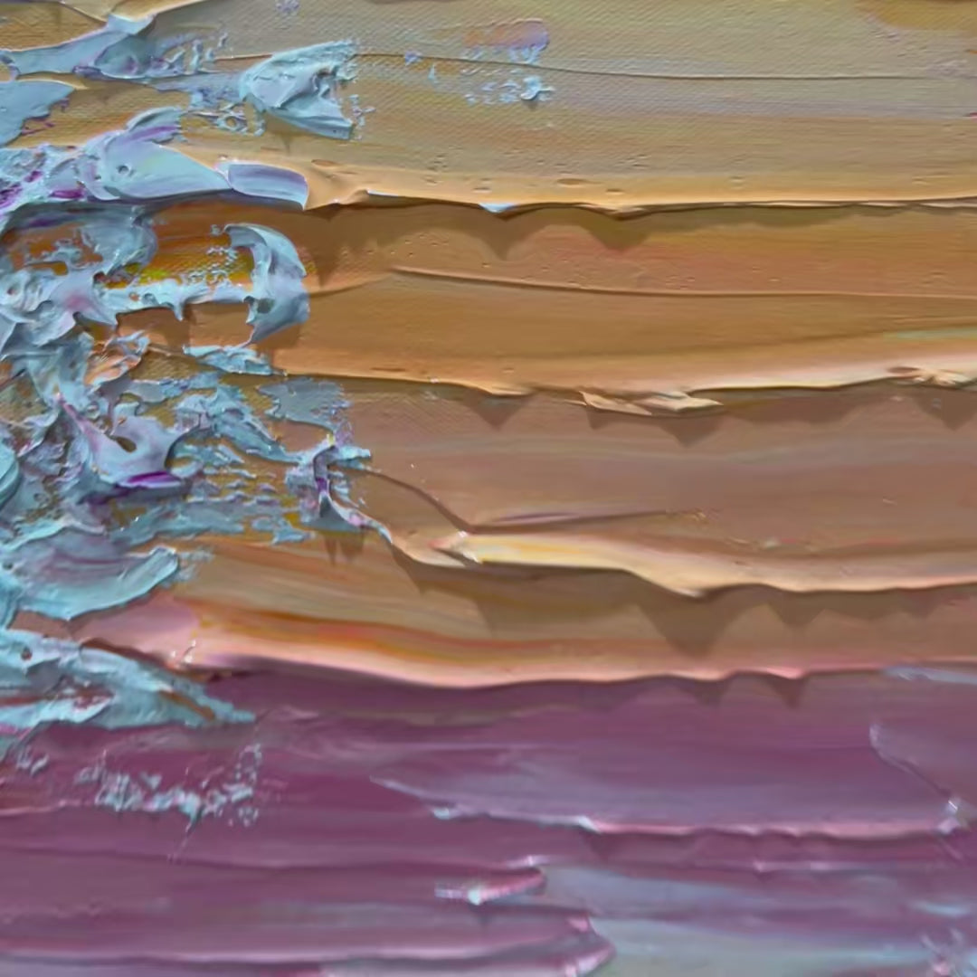 SUNSET SURGE: Textured Impasto Ocean Wave Oil Painting - Image 3