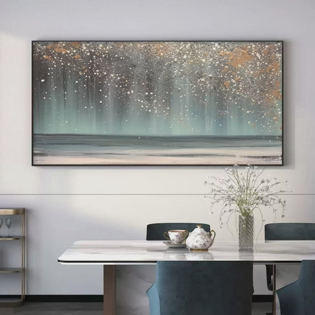AURORA DUST: Textured Abstract Ocean Painting with Gold Accents - Image 4