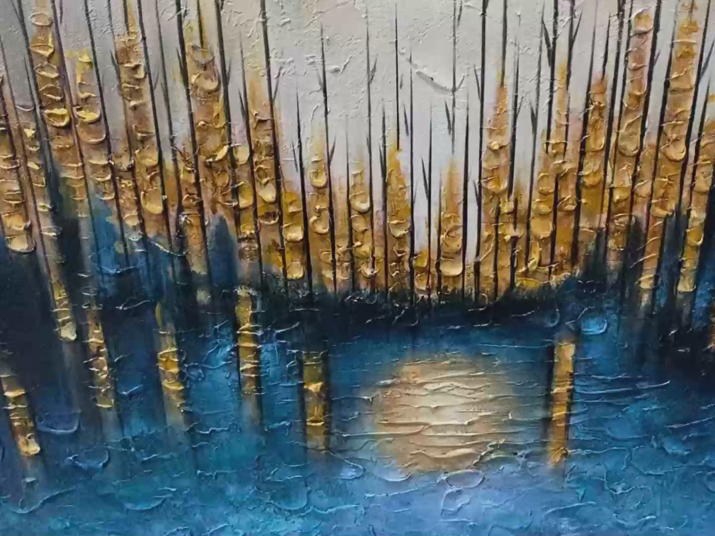 GOLDEN FOREST REFLECTION: Textured Landscape Oil Painting - Image 4