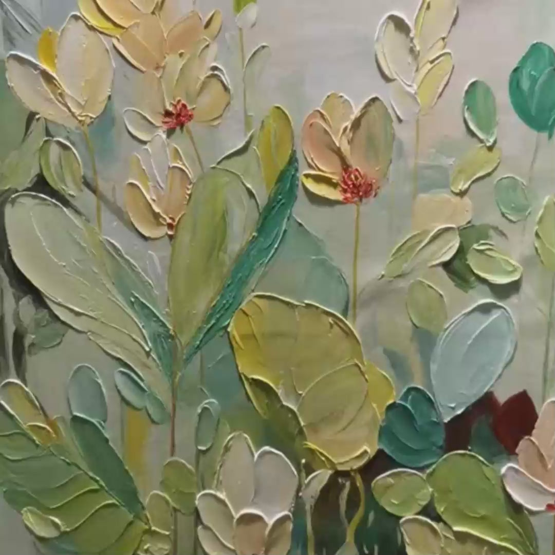 LUSH GARDEN: Textured Floral Painting, Green and White Wall Art, Vertical Canvas, Impressionist Decor - Image 3