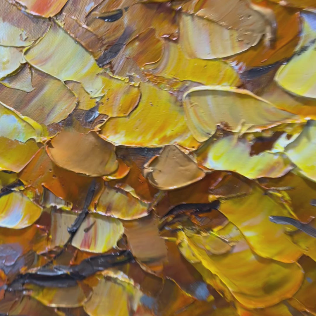 GOLDEN AUTUMN: Textured Impasto Tree Landscape Oil Painting - Image 3