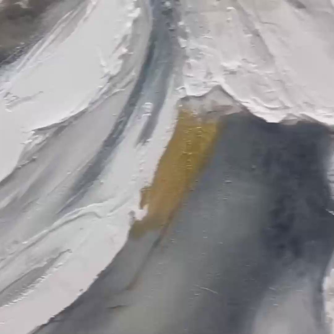 ETHEREAL GOLD: Abstract White, Grey and Gold Oil Painting - Image 3