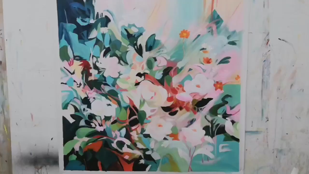 SECRET GARDEN: Square Impressionistic Floral Oil Painting in Soft Hues - Image 4