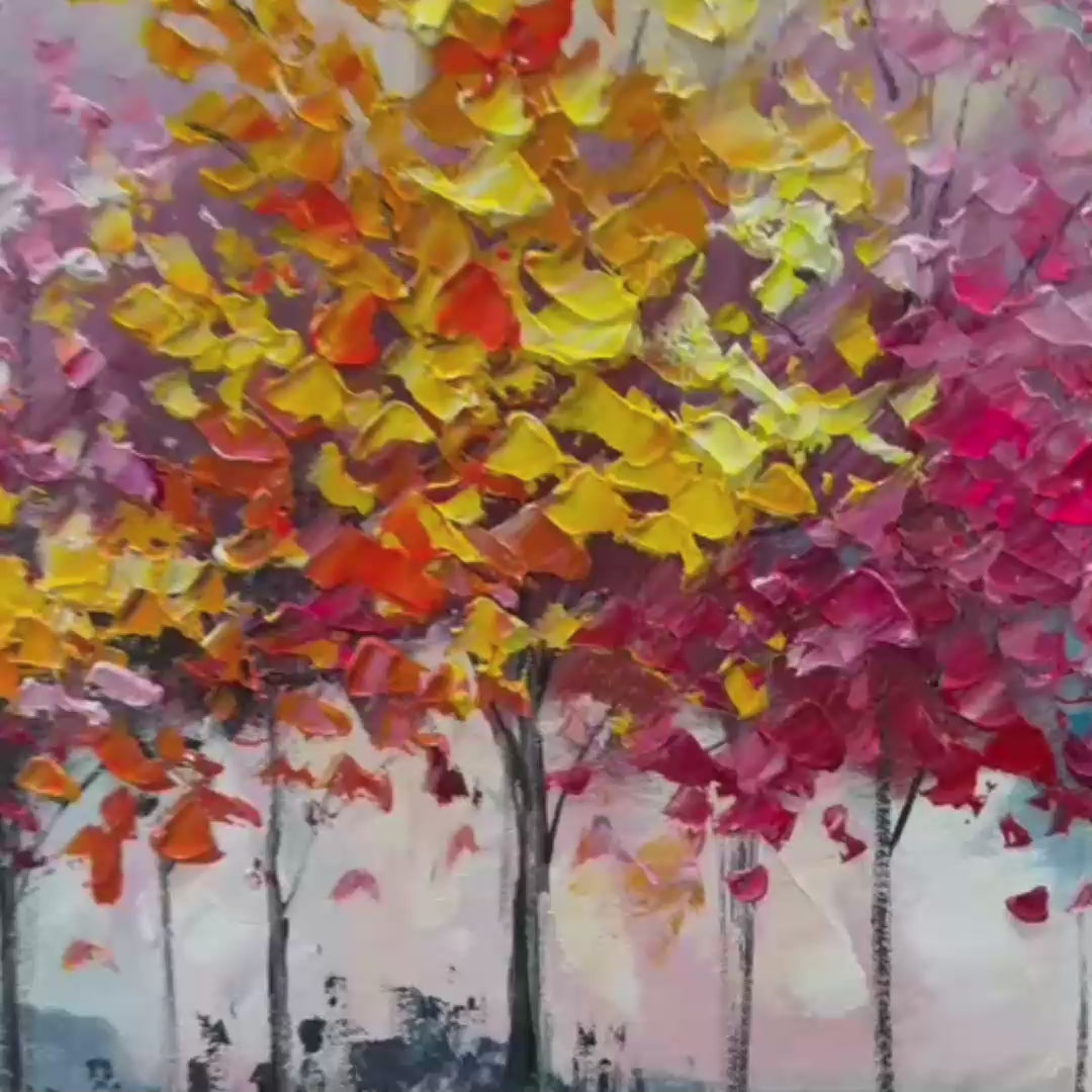 ENCHANTED FOREST: Textured Colorful Trees Oil Painting - Image 3