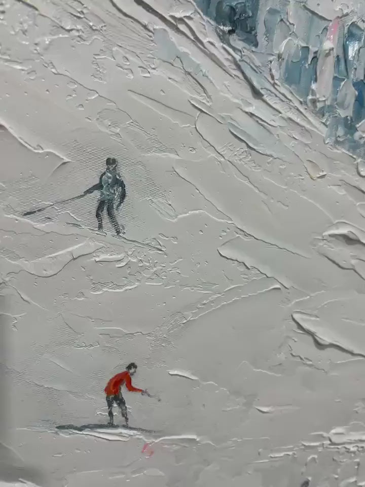 WINTER'S DANCE: Impressionistic Skiing Painting on Square Canvas - Image 4