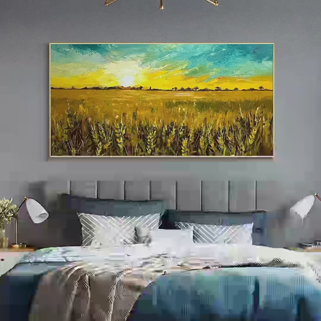 GOLDEN SUNSET FIELD: Landscape Painting of a Wheat Field at Sunset - Image 4