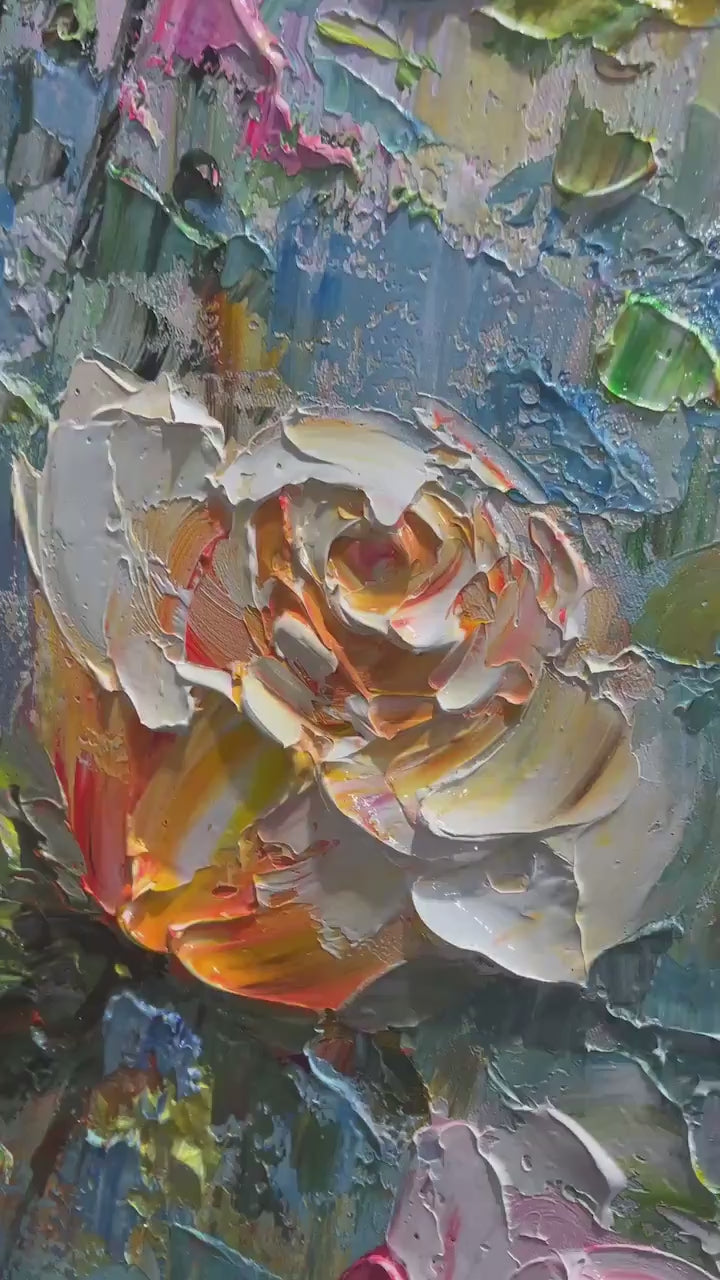 PASTEL ROSE GARDEN: Original Impasto Floral Oil Painting - Image 4