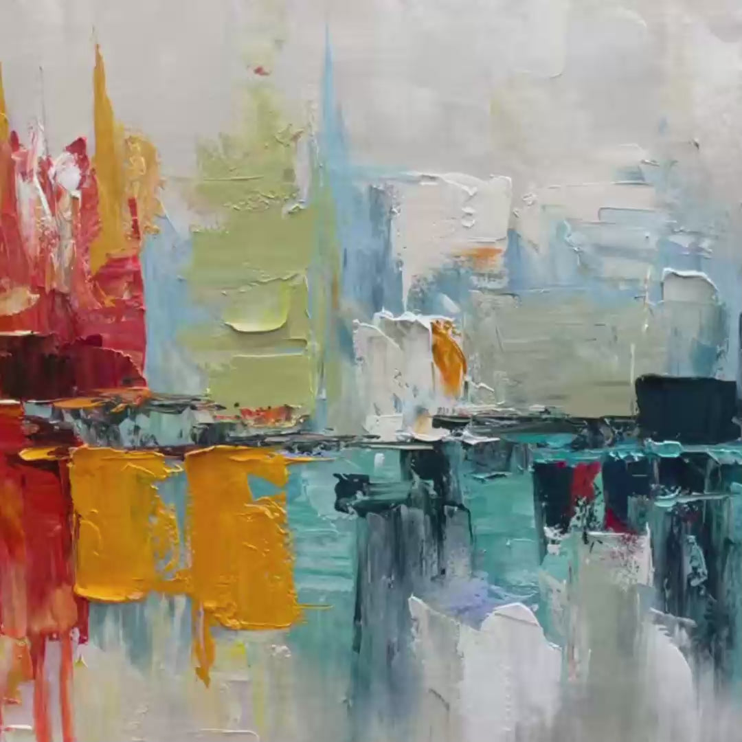 URBAN REFLECTIONS: Abstract Cityscape Impasto Oil Painting - Image 3