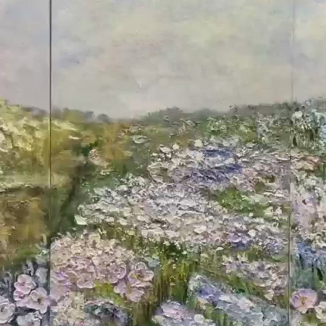 WILDFLOWER FIELD TRIPTYCH: Impressionist Landscape Painting Set of 3 - Image 3