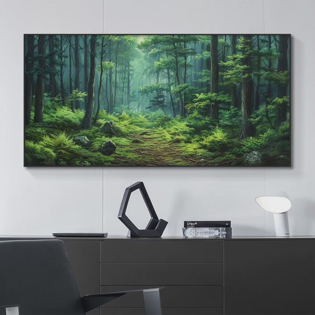 FOREST PATH: Panoramic Green Forest Landscape Painting - Image 4