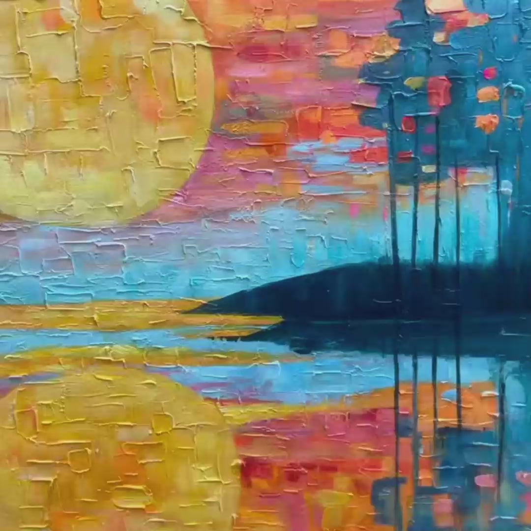 HARVEST MOON: Textured Impasto Landscape Oil Painting - Image 3