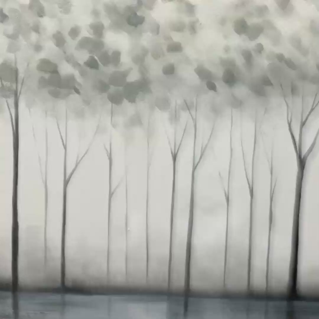 SILVER BIRCH MIST: Forest Landscape Painting in Grey and White - Image 3