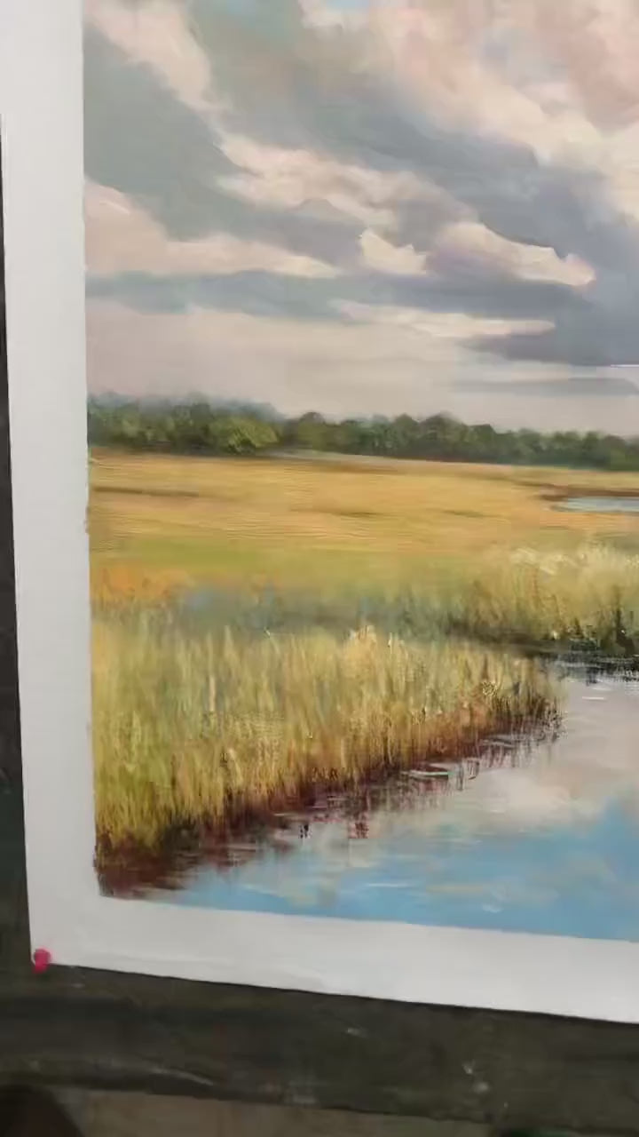 CLOUDBREAK MARSH: Serene River Marsh Landscape Painting - Image 3
