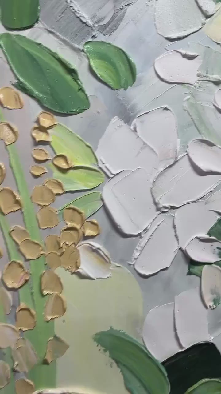 WHISPERING MEADOW: Textured Abstract Floral Painting in Green and Gold - Image 3