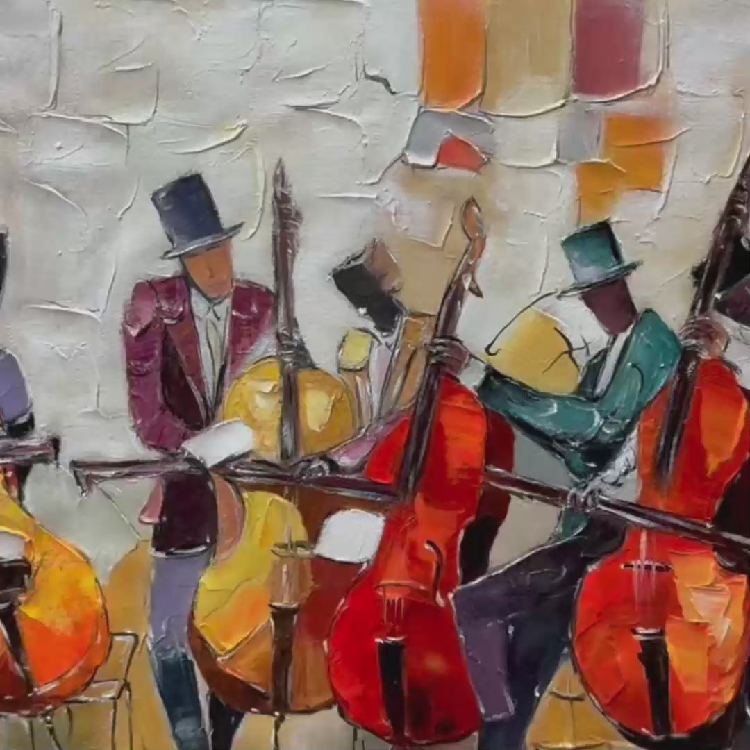 CELLOS IN HARMONY: Textured Musicians Oil Painting - Image 3