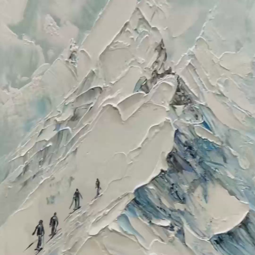 ASCENT: Textured Impasto Mountain Landscape Painting with Skiers - Image 3