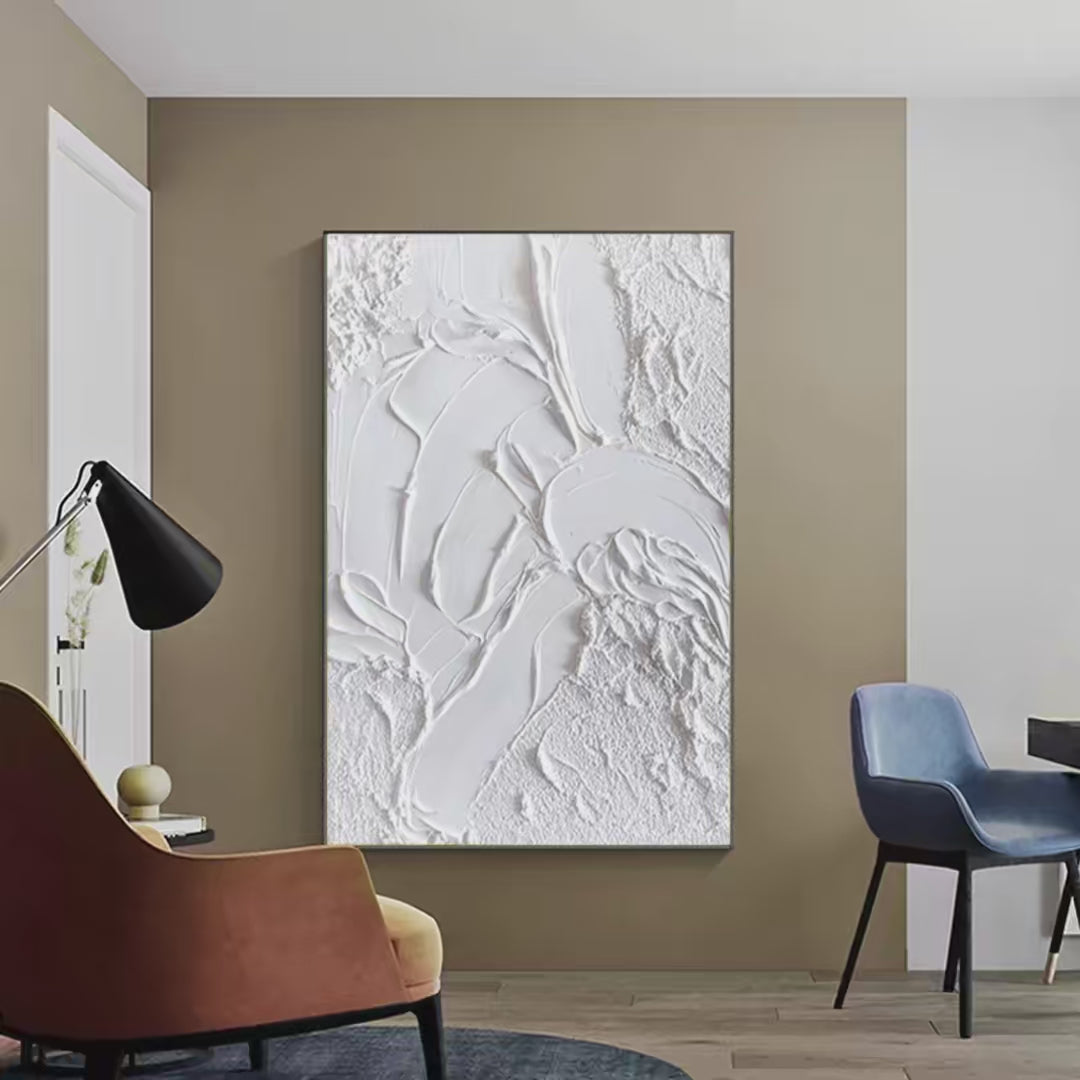 WHITE TEXTURE: Textured Abstract Painting, White Wall Art, Vertical Canvas, Minimalist Decor - Image 2